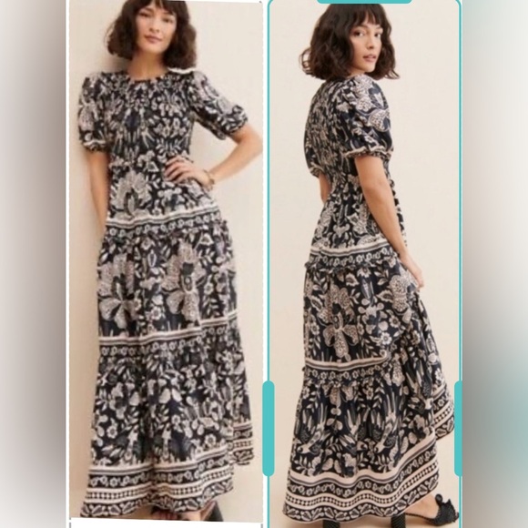 FARM Rio Dresses & Skirts - Farm Rio Graphic Tiered Puff Sleeves Maxi Dress Size XS